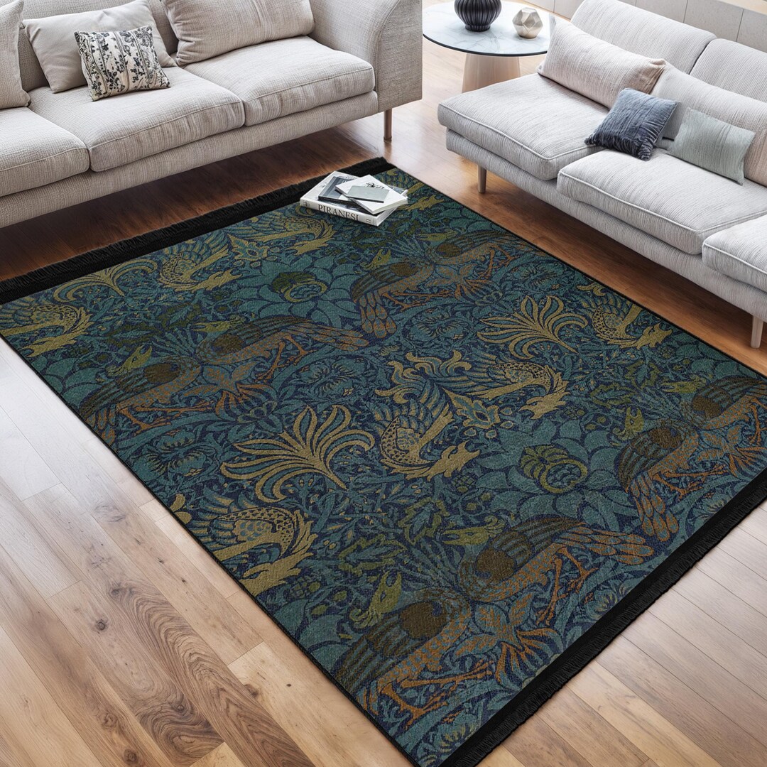 Victorian Blue Royalty Peacock Area Rug-gothic Artisan Dragon Morris ...