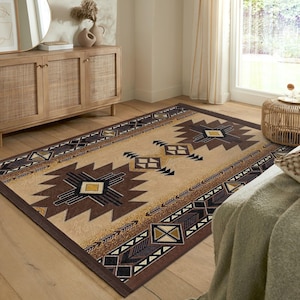 Traditioneller Teppich der Ureinwohner - Azteken rutschfester Akzentteppich - Amerikanischer waschbarer Teppich - Wüstenbodenteppich-braune Kunstmatte-Luxus-Innenteppich