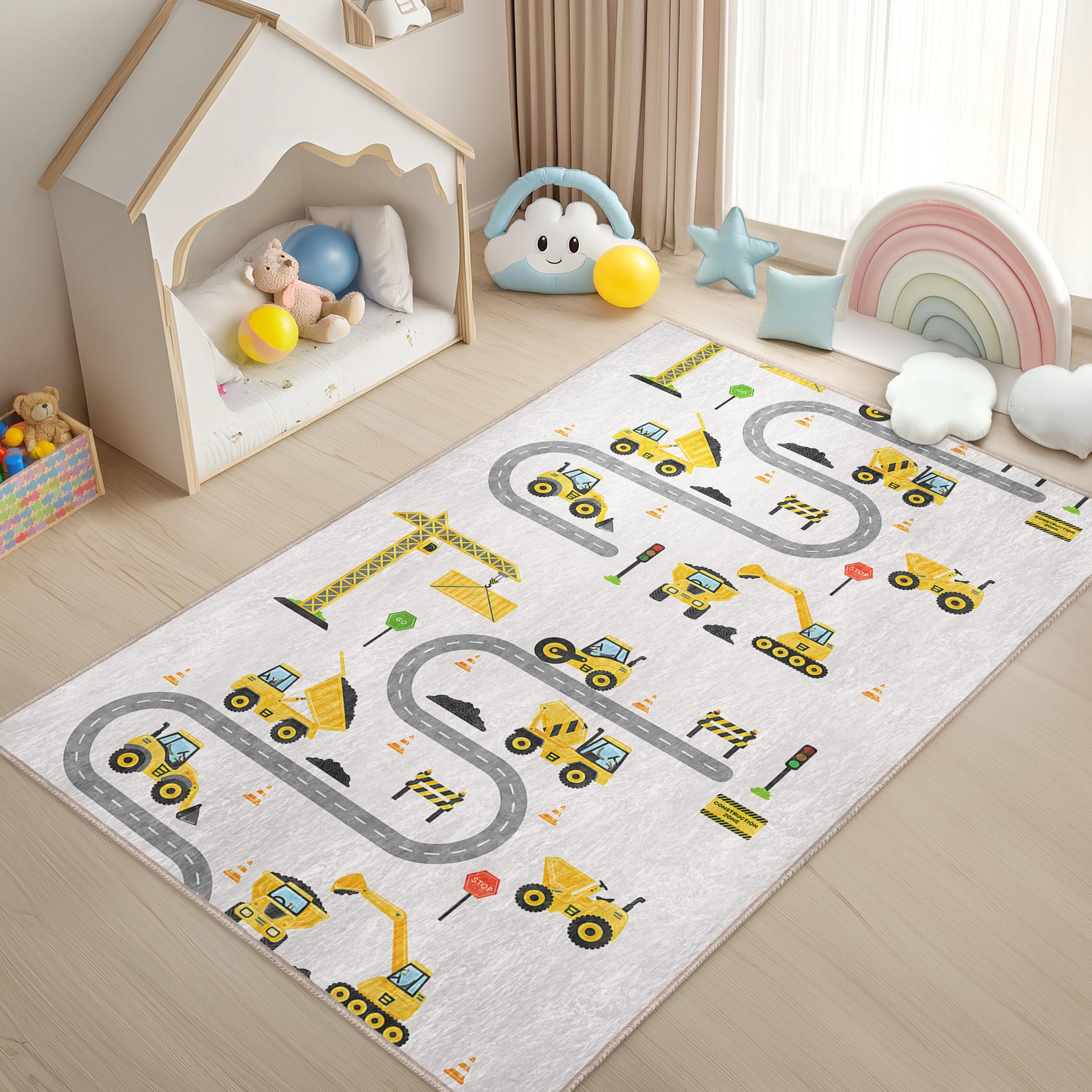 Building Play Room Rug Beige Building Infant Play Rug-construction Nonslip Nursery Carpet ...