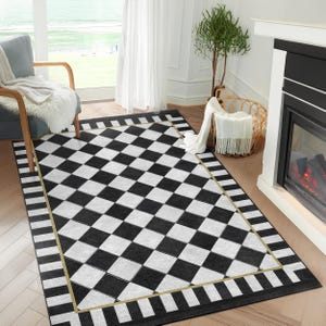 Large Diamond Check Rug Diamond Checkered Area Rug-gold Frame Slip Resistant Rug-bold Washable ...