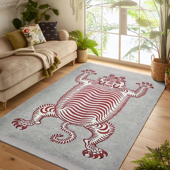 Red Cat Tiger Accent Rug -leopard Skid Proof Rug-animal Motif