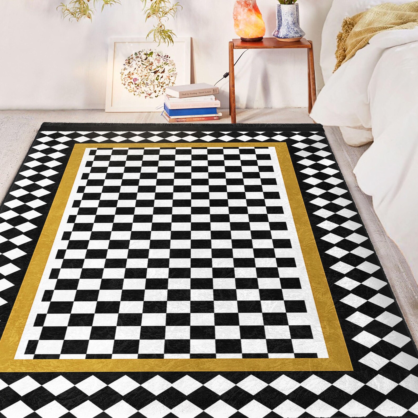 Checkers Chess Accent Rug -plaid Anti Slip Rug - Geometric Washable ...
