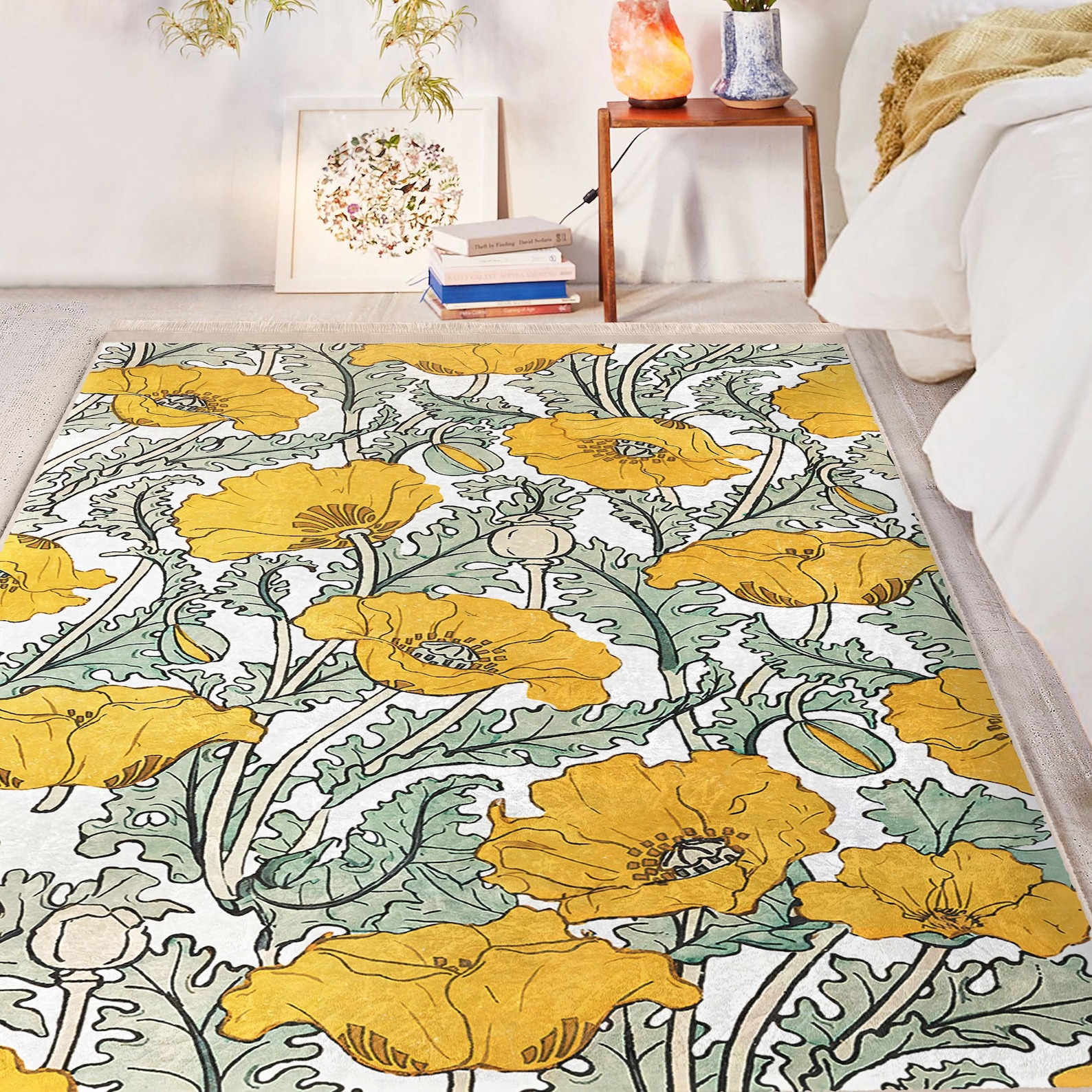 Drawing Textiles Rug Morris Art Nouveau Poppy Flower Area Rug -vintage Doodle Antislip Rug ...