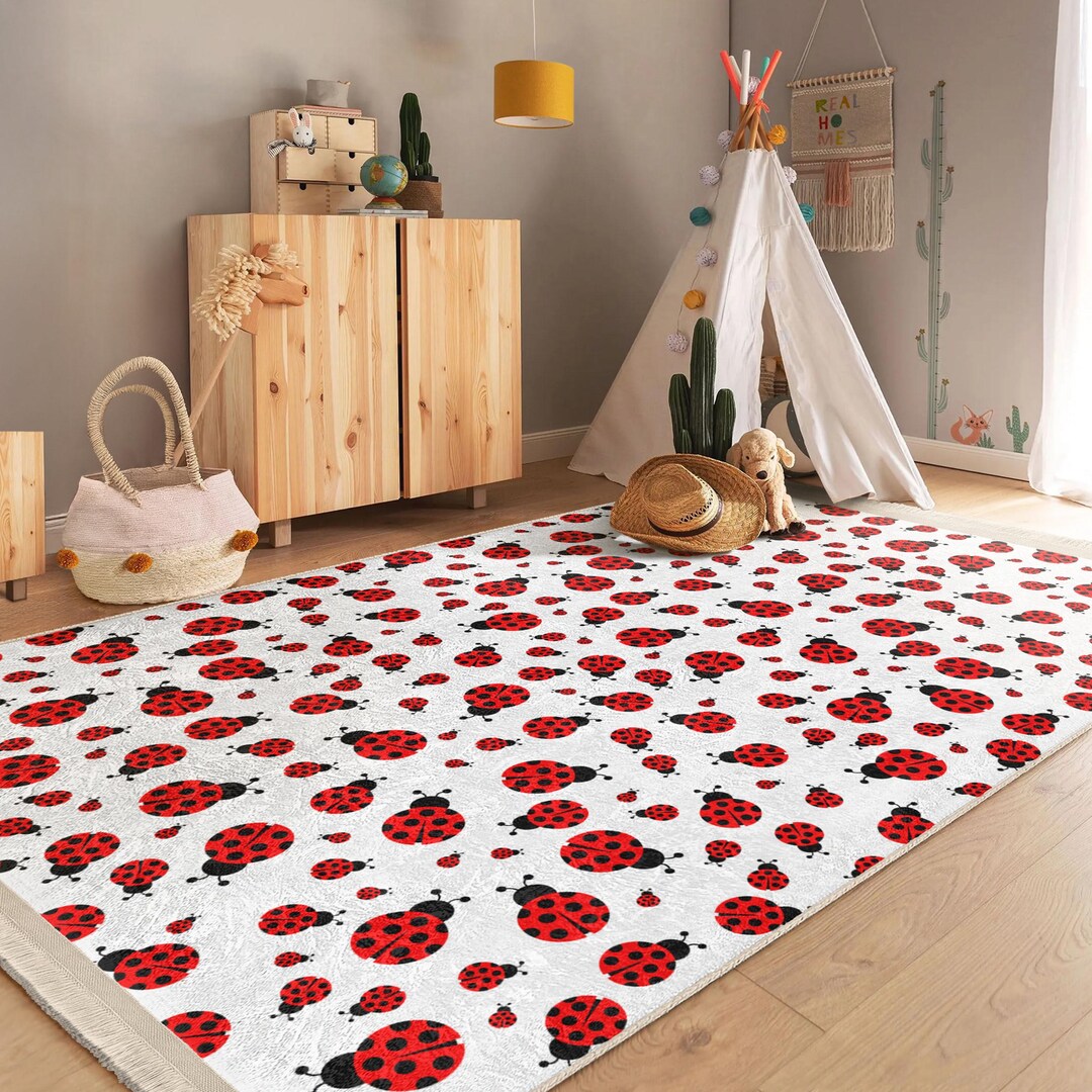 Ladybug Insect Nursery Rug - Bug Toddler Carpet-spotted Crawling Chid ...