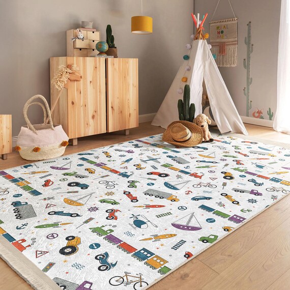 Train Car Nursery Rug Driving Toddler Carpet -rocket Crawling