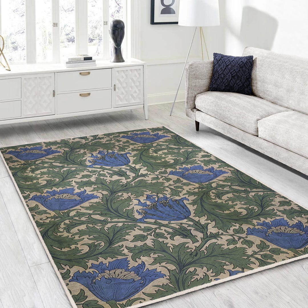 Rose Blue Rug Blue Rose Botanical Area Rug-victorian Antislip Rug-gothic Washable ...