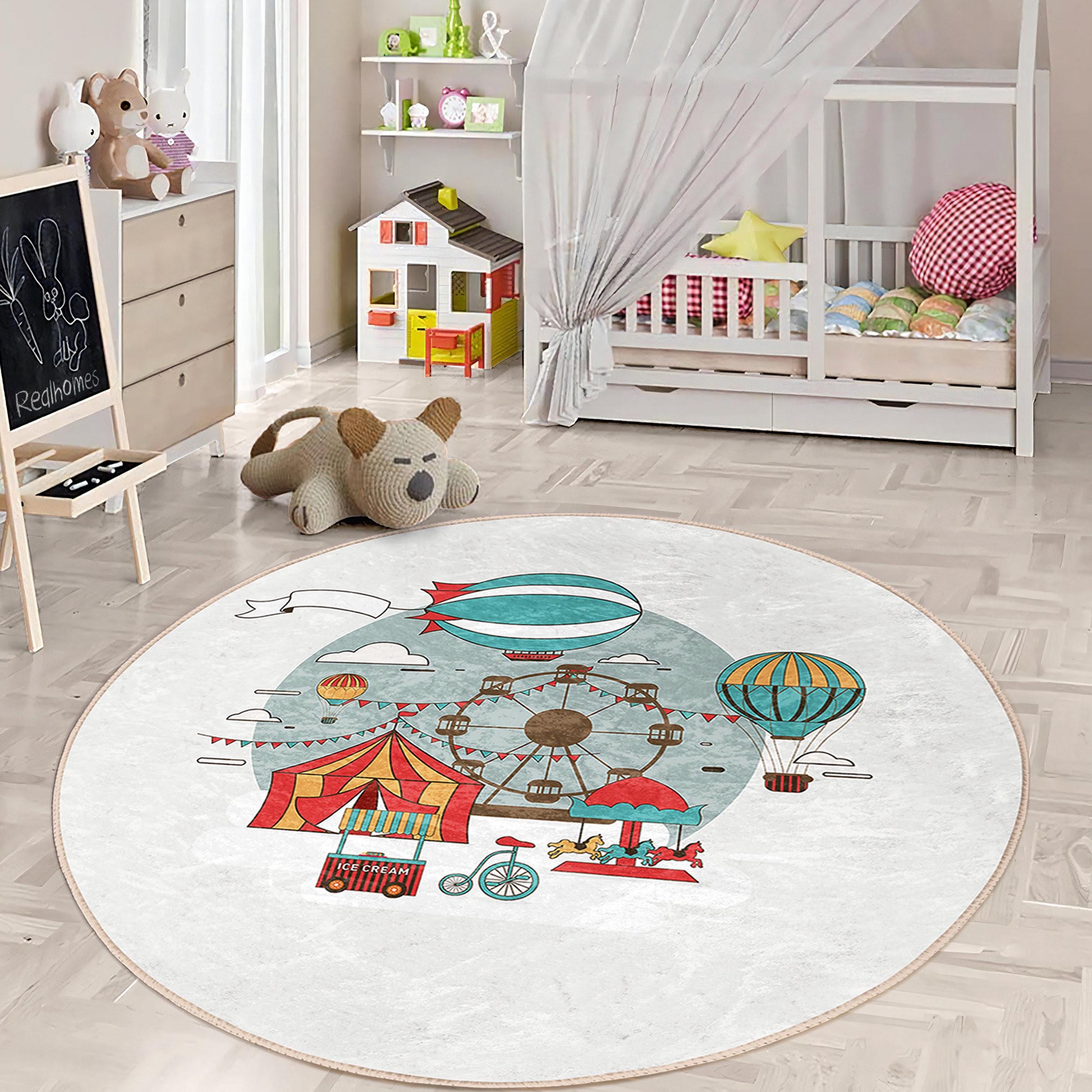 Tappeto 3D Kids Jungle Per Cameretta – Rotondo 120 Cm Con Leone, Antiscivolo E Facile Da Pulire