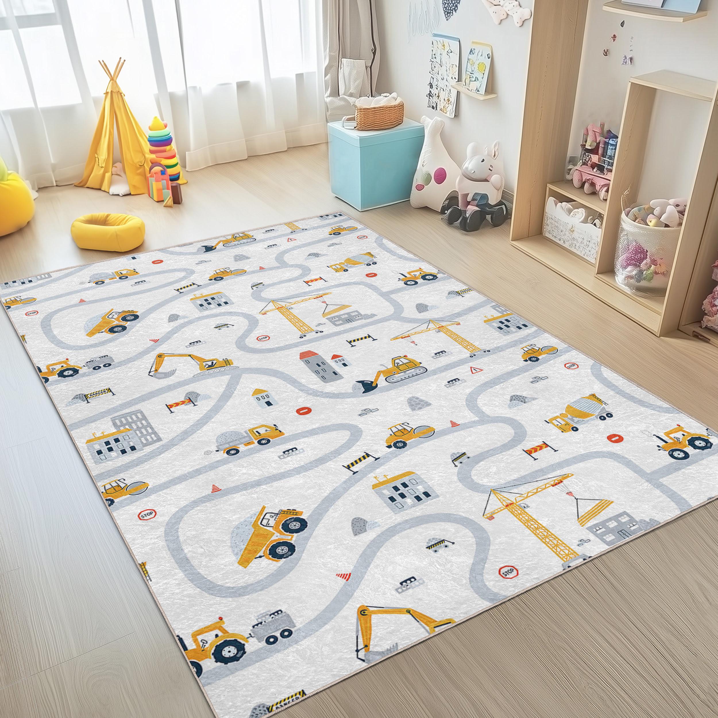 Building Play Room Rug Beige City Life Infant Play Rug-construction Nonslip Nursery Carpet ...