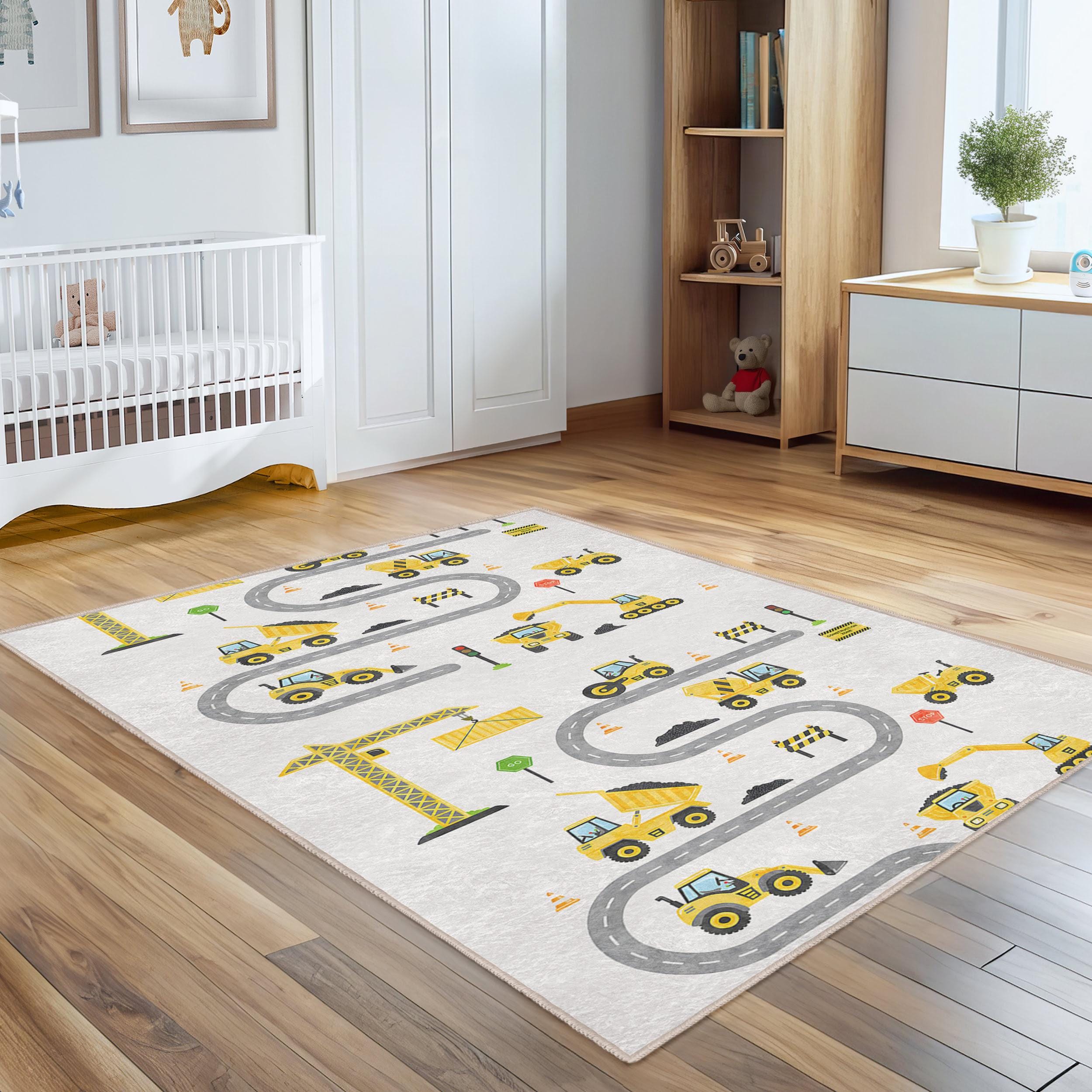Beige Building Infant Play Rug-construction Nonslip Nursery Carpet ...