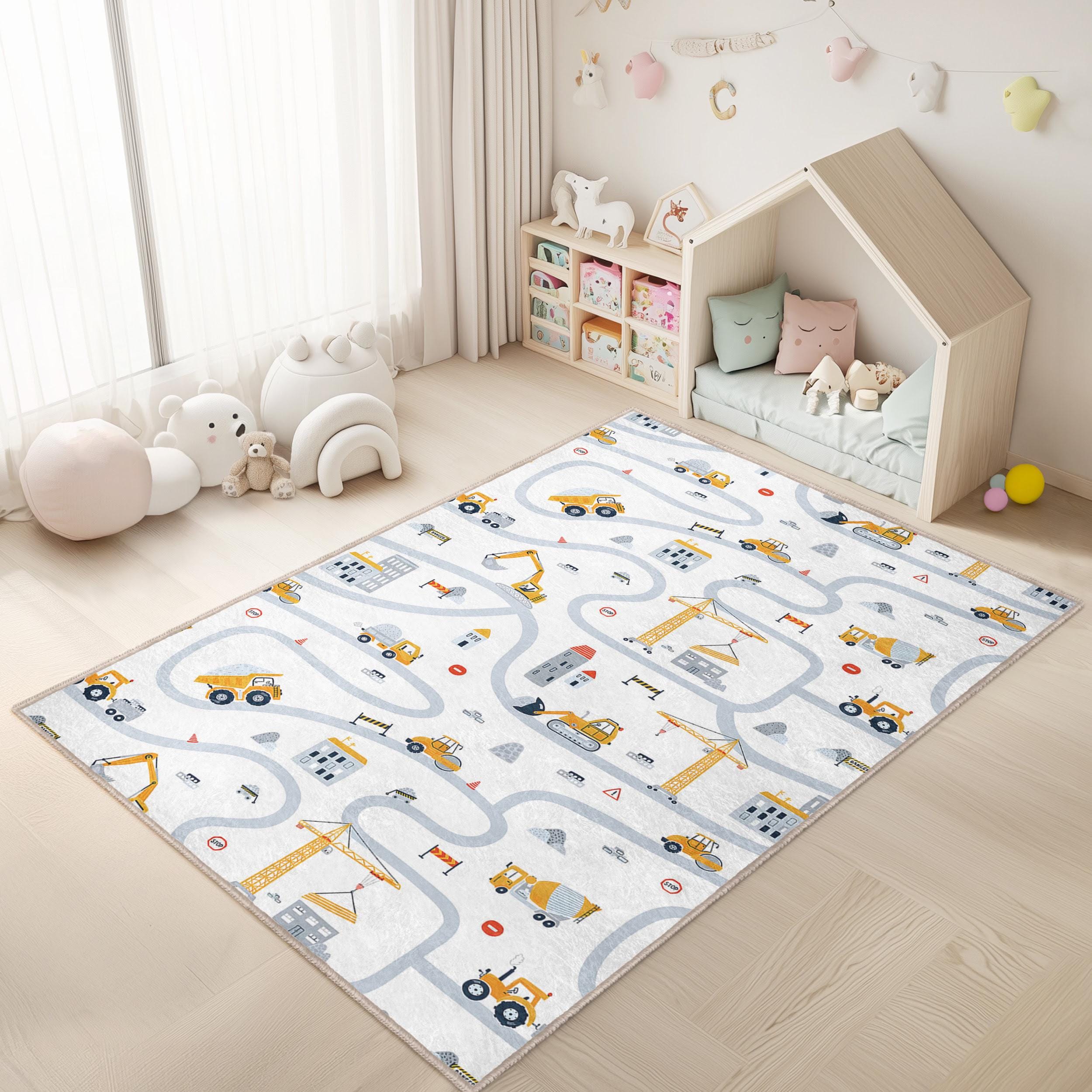 Building Play Room Rug Beige City Life Infant Play Rug-construction Nonslip Nursery Carpet ...