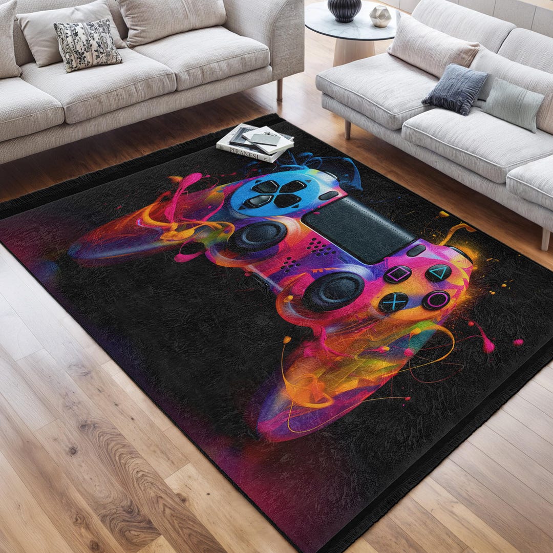 Rgb Gaming Rug Joystick Controller Area Rug - RGB Non Slip Rug - Console Washable Rug ...