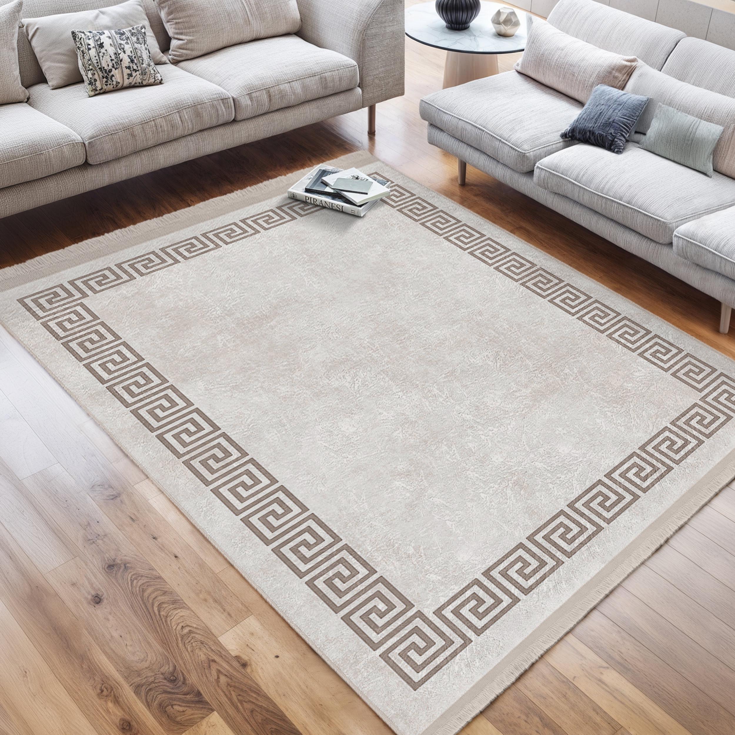 Large Greek Key Looking Rug Greek Key Minimal Accent Rug - Line Non Skid Area Rug - Border Washable ...