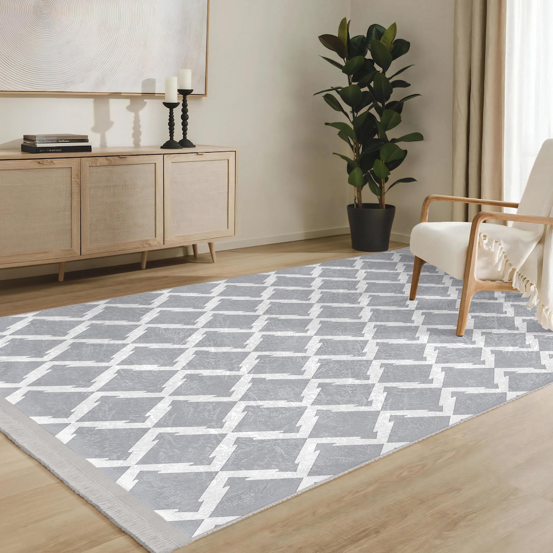 Scratch Proof Rug Houndstooth Scandi Accent Rug - Broken Skid Proof Rug - Neutral ...