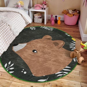 Runder Teppich für Kleinkinderzimmer - Brauner Waldkreisteppich - Fuchs Neugeborener Ovaler Teppich - Wildtier-Waldtier-Waschbare Kreisspielmatte