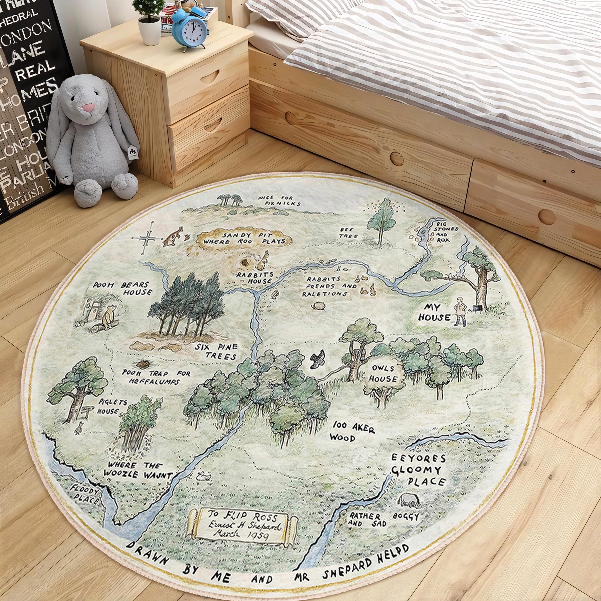 Croods Rug Woodland Children Room Round Rug - Green Pooh Circle Carpet - Cartoon ...