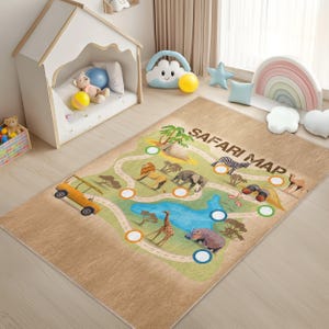 Safari Map Africa Animal Crawling Rug-Elephant Brown Tammy Time Carpet-Lion Activity Mat-Flamingo Newborn AntiSlip Runner-Washable Kid's Mat
