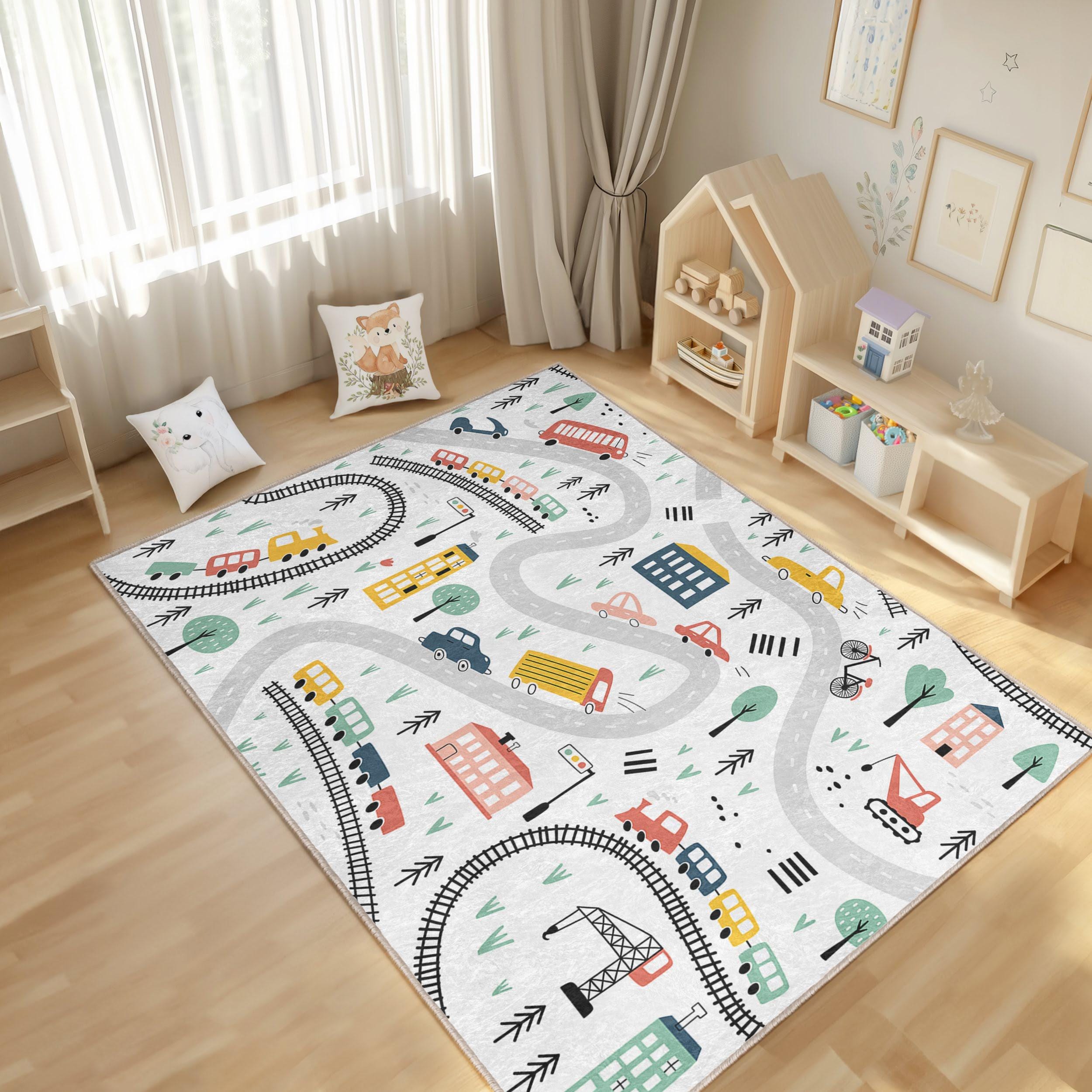 White City Life Infant Play Rug-train Track Non Slip Nursery Carpet-bus ...
