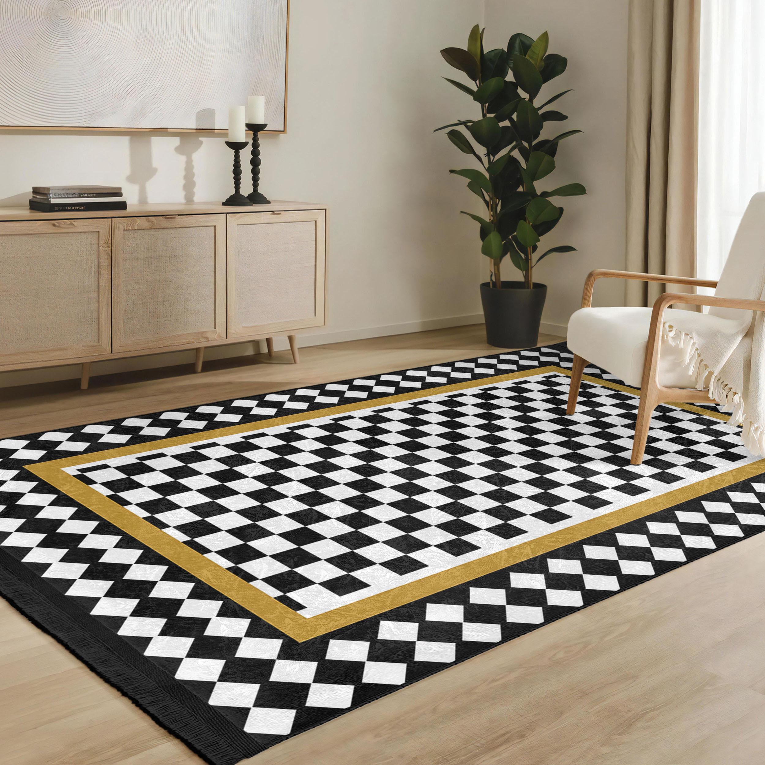 Checkers Chess Accent Rug -plaid Anti Slip Rug - Geometric Washable ...