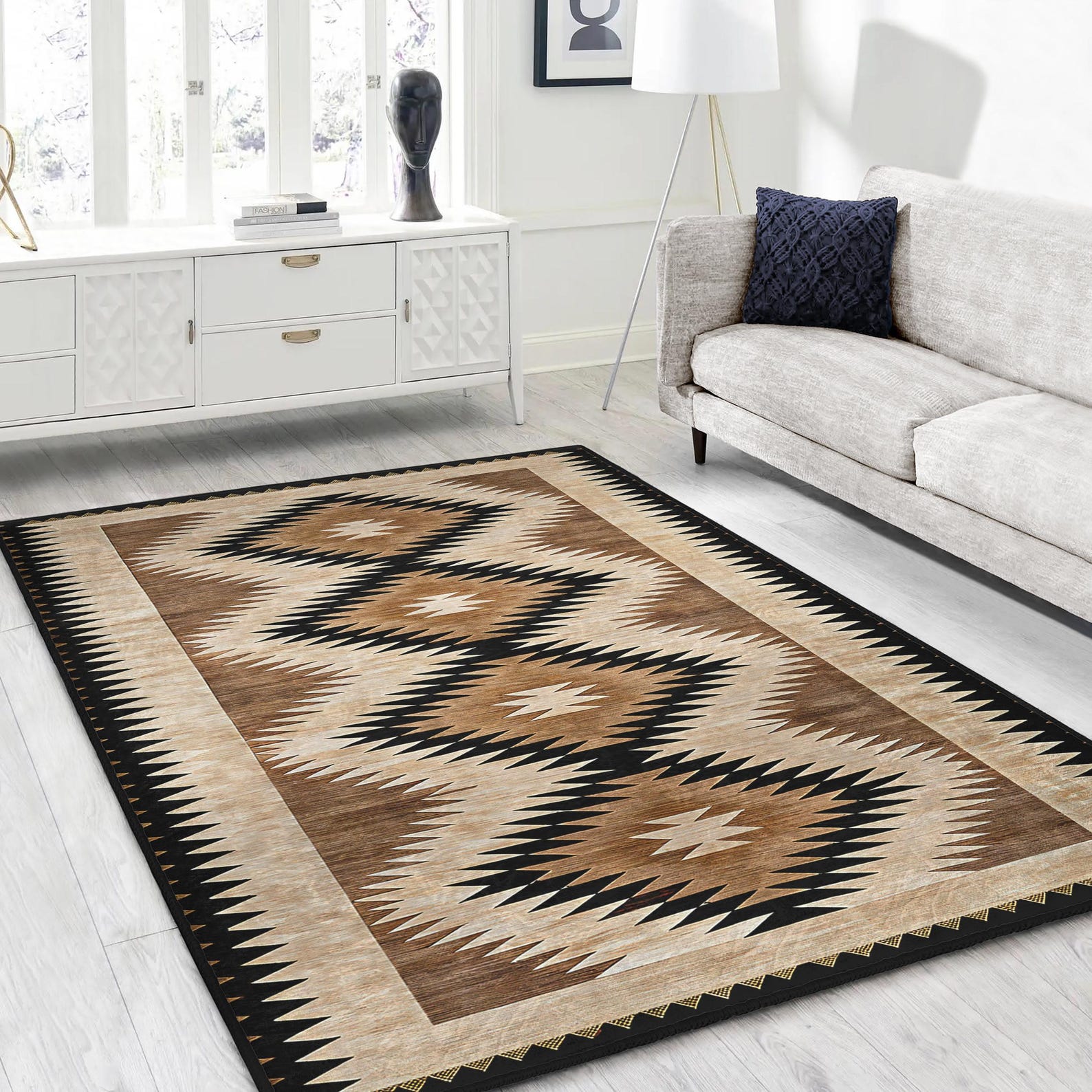 Bohemian Diamond Area Rug - Checkers Skidless Rug -aztec Washable Throw ...