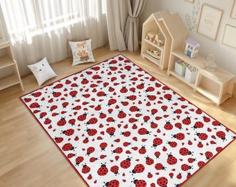 Ladybug Insect Nursery Rug - Bug Toddler Carpet-spotted Crawling