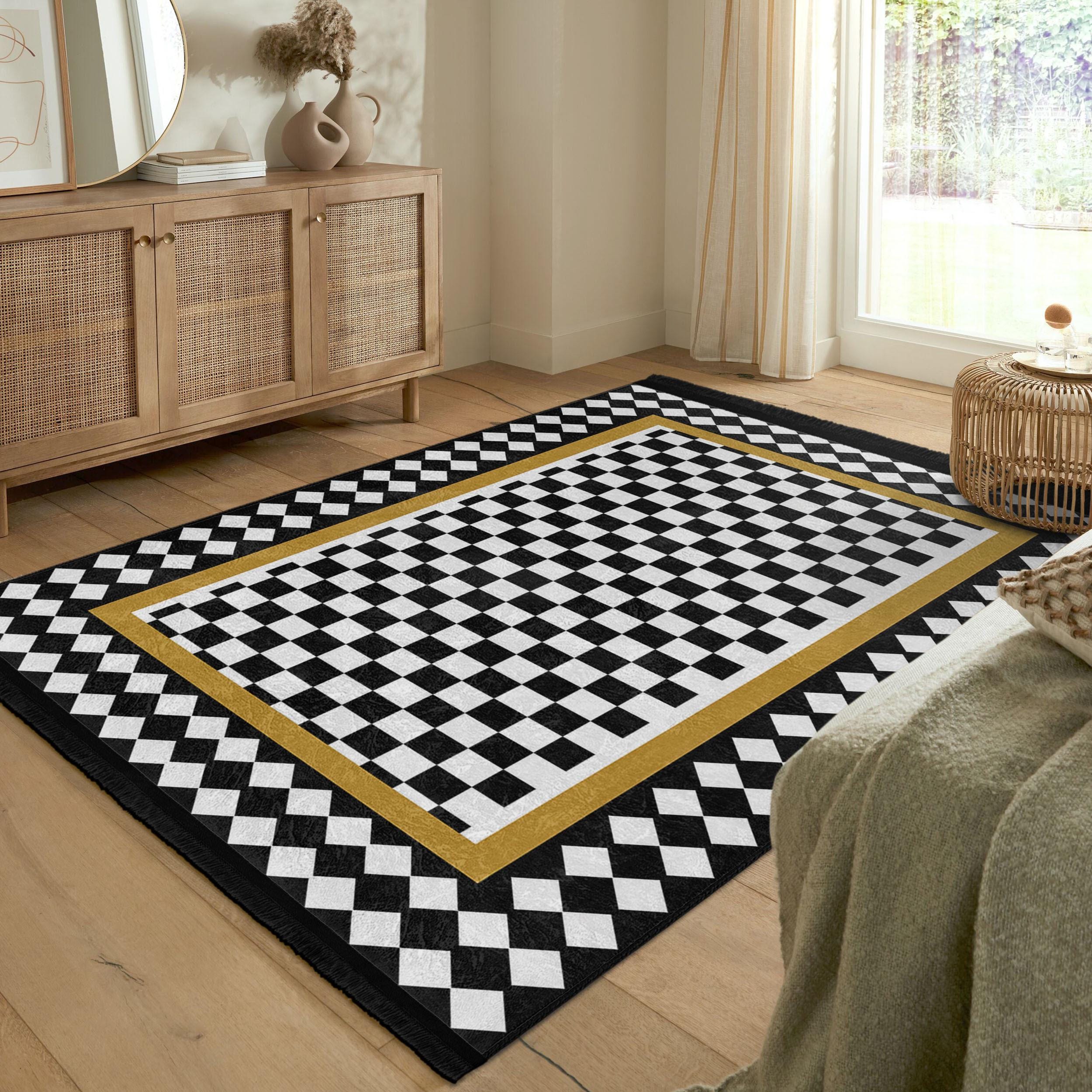 Checkers Chess Accent Rug -plaid Anti Slip Rug - Geometric Washable ...