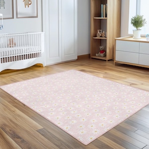 Gänseblümchen Blumen Krabbelteppich - Mädchen Rosa Tammy Time Teppich - Blumen Aktivitätsmatte - Neugeboren Anti Rutsch Läufer - Waschbar Kinder Matte