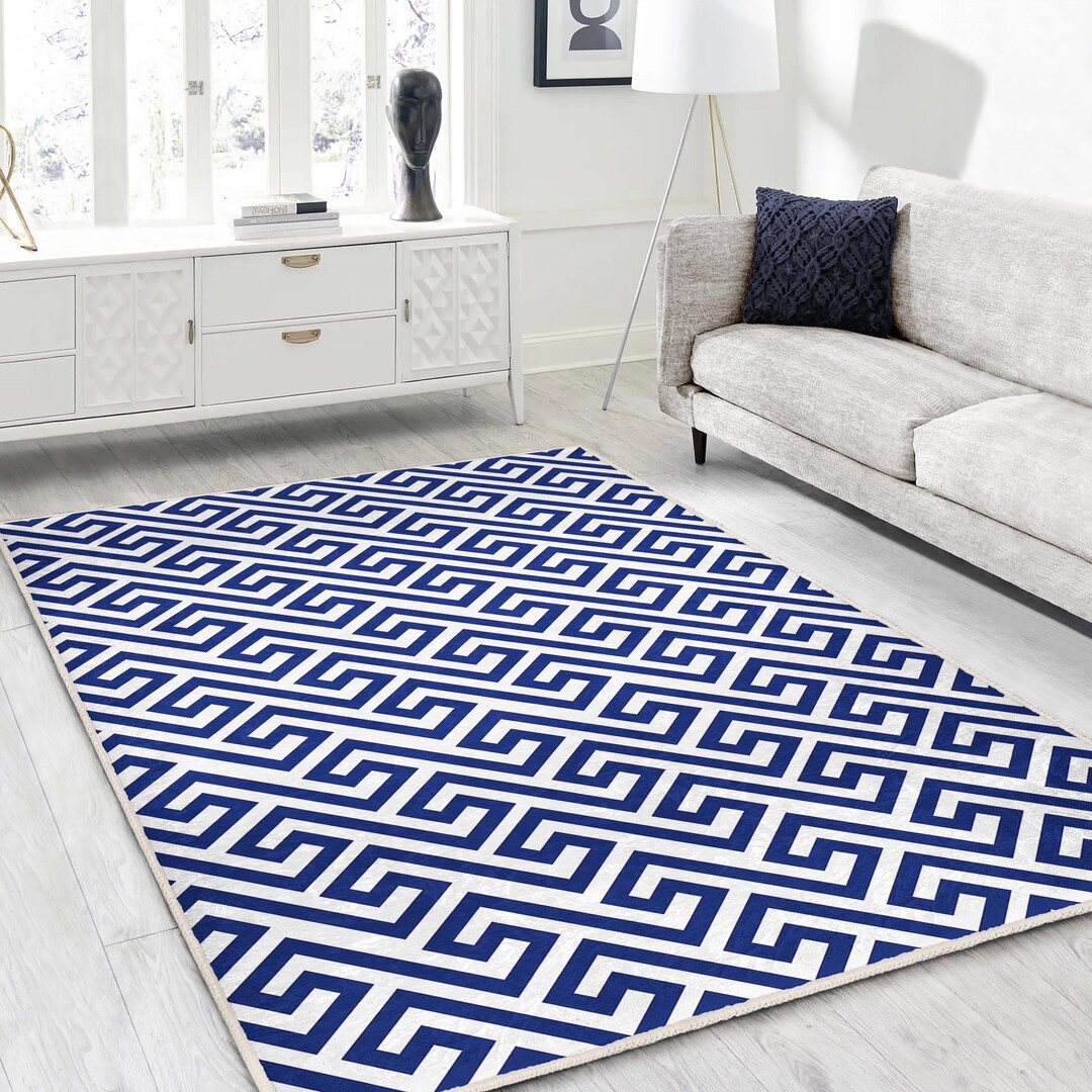 Greek Key Mediterranean Area Rug-geometric Anti Slip Rug-zigzag ...