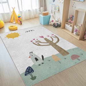 Beige Pastell Cartoon Säugling Spiel Teppich - Herz Rutschfester Kindergarten Teppich -Zeichnung Waschbar Kleinkind Matte-Kinderspielzimmer Boden Kunst-Sun Aktivität Teppich
