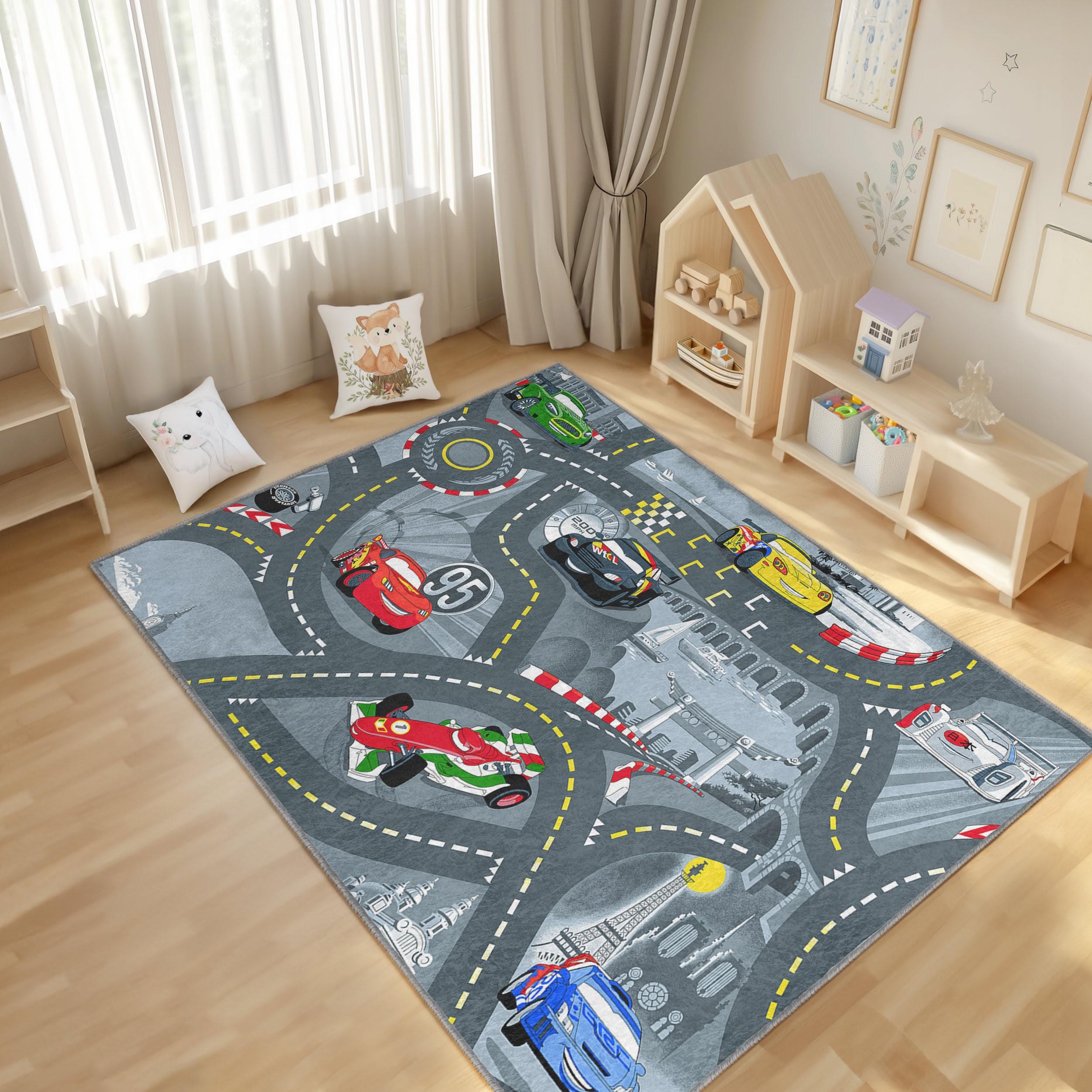 Racing Grand Prix Crawling Rug - Monza Gray Tammy Time Carpet