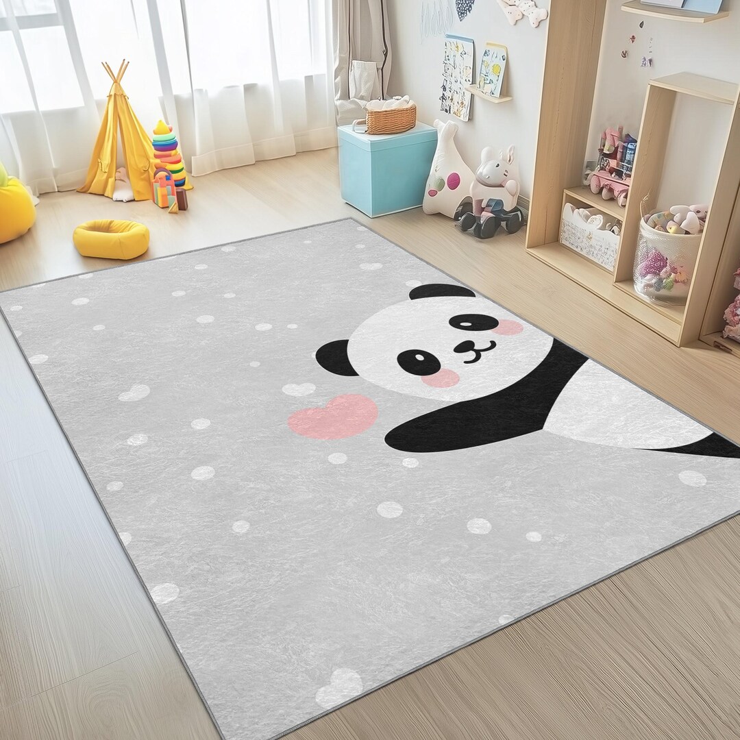 Kawaii Panda Crawling Rug - Baloon Gray Tammy Time Carpet - Spotted ...
