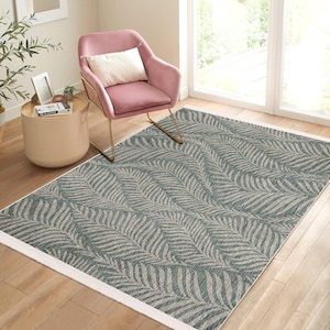 Botanical Floral Area Rug-Tropical Non Skid Throw Rug-Leaf Washable Runner-Indoor Accent Rug-Green Exotic Mat-Natural Luxury Interior Carpet
