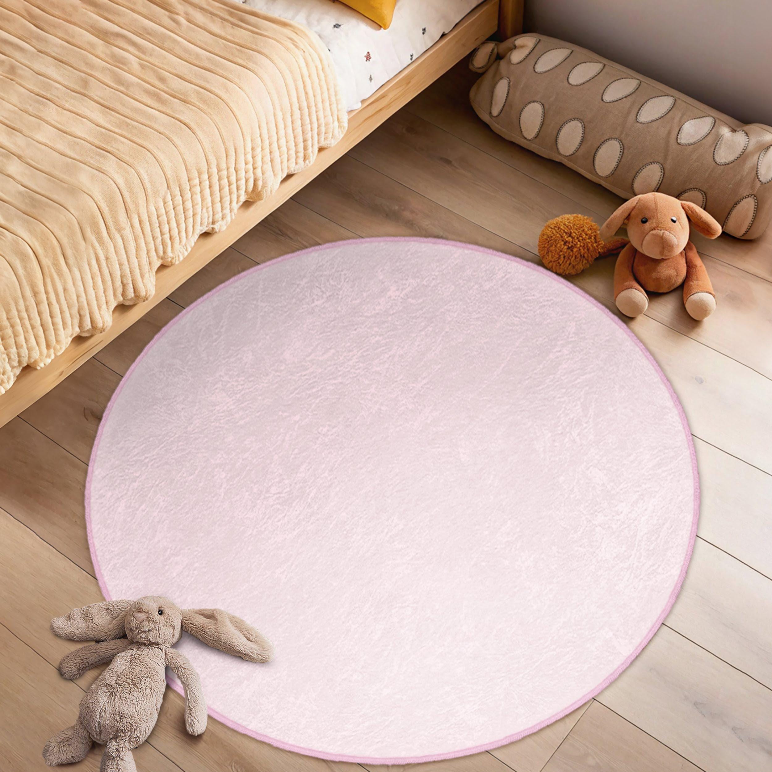 Plain Pink Girl's Room Round Rug - Pink Solid Circle Carpet