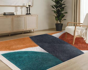Modern Abstract Area Rug-Emergence Anti Slip Rug-Splash Washable Throw Rug-ArtisticGlamorous Runner-White Bedroom Mat-Unique Interior Carpet