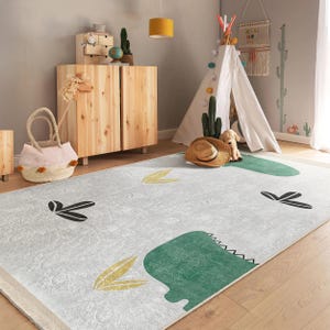 Crocodile Crawling Rug -Beige Mat-Dinosaur Skid Proof Carpet for Kid&#39;s Room-Pastel Toddler Runner-Animal Playroom Rug-Drawing Tammy Time Mat