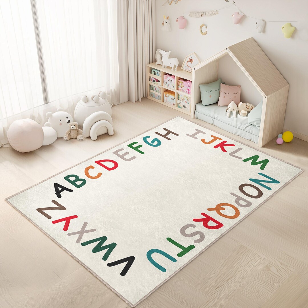 Beige ABC Letters Infant Rug -learning Non Slip Nursery Carpet ...