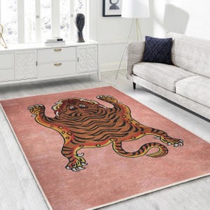 Tibaten Tiger Akzent Teppich - Boho Rutschfester Teppich-3D Cartoon Waschbarer Teppich-Leopard Ästhetik Läufer-PinkEntryway Mat-Luxus Innenteppich