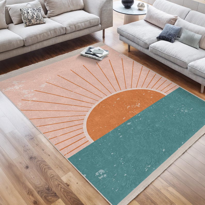 4x18 Rug Retro Tropical Sunset Area Rug-sunrise Carpet-coastal Runner-sunburst ...