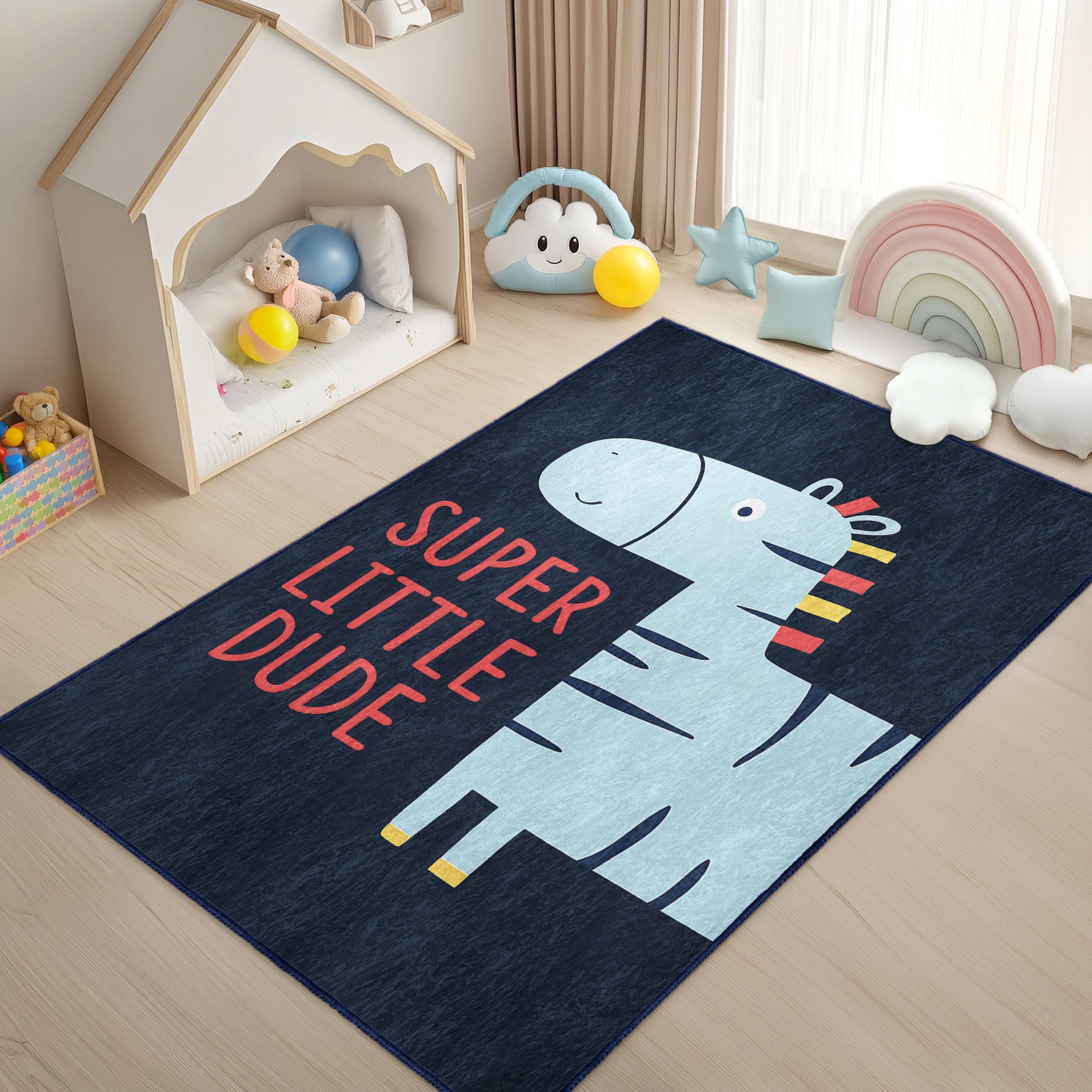 Zebra Crawling Rug - Blue Mat-horse Skid Proof Carpet for Kid's
