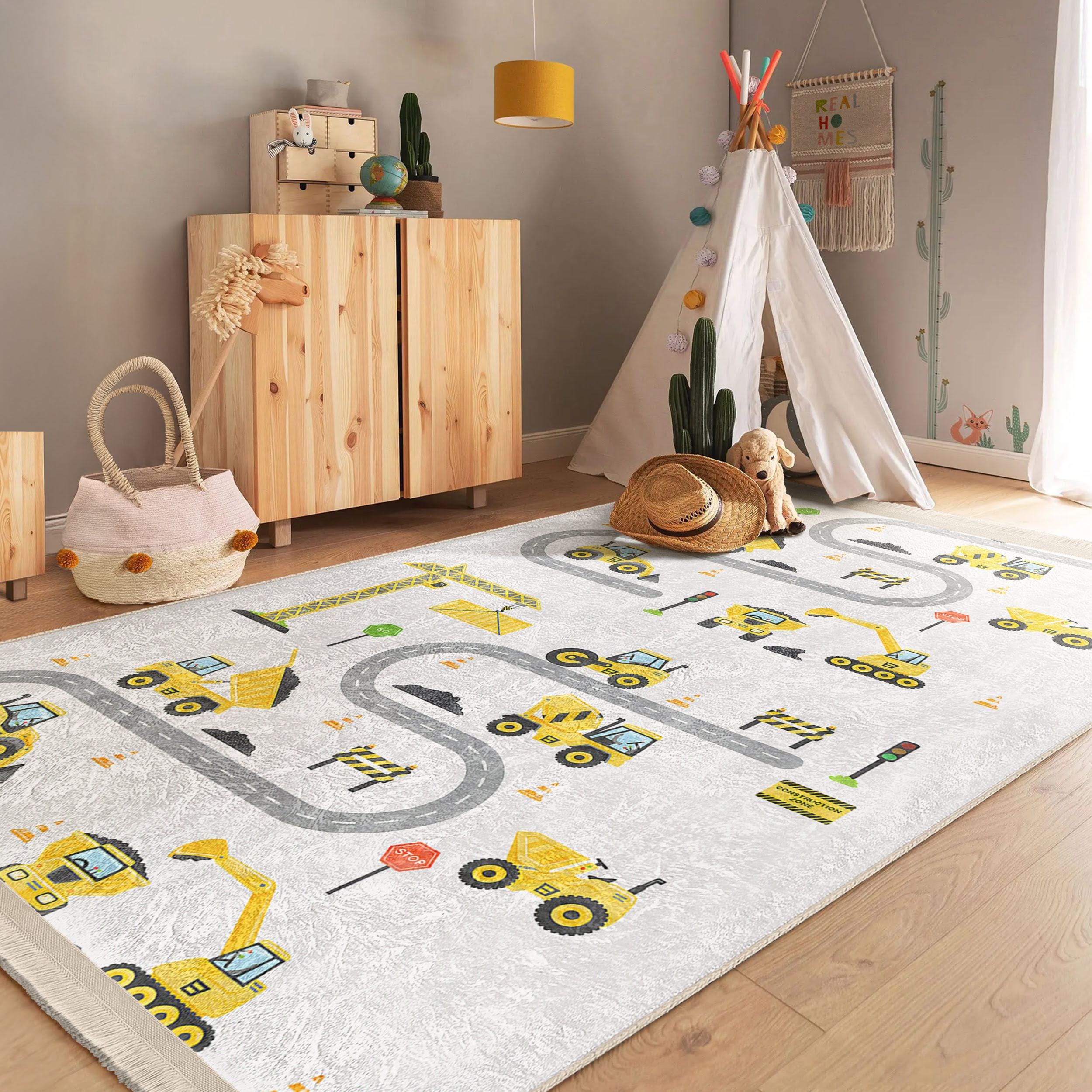 Beige Building Infant Play Rug-construction Nonslip Nursery Carpet ...