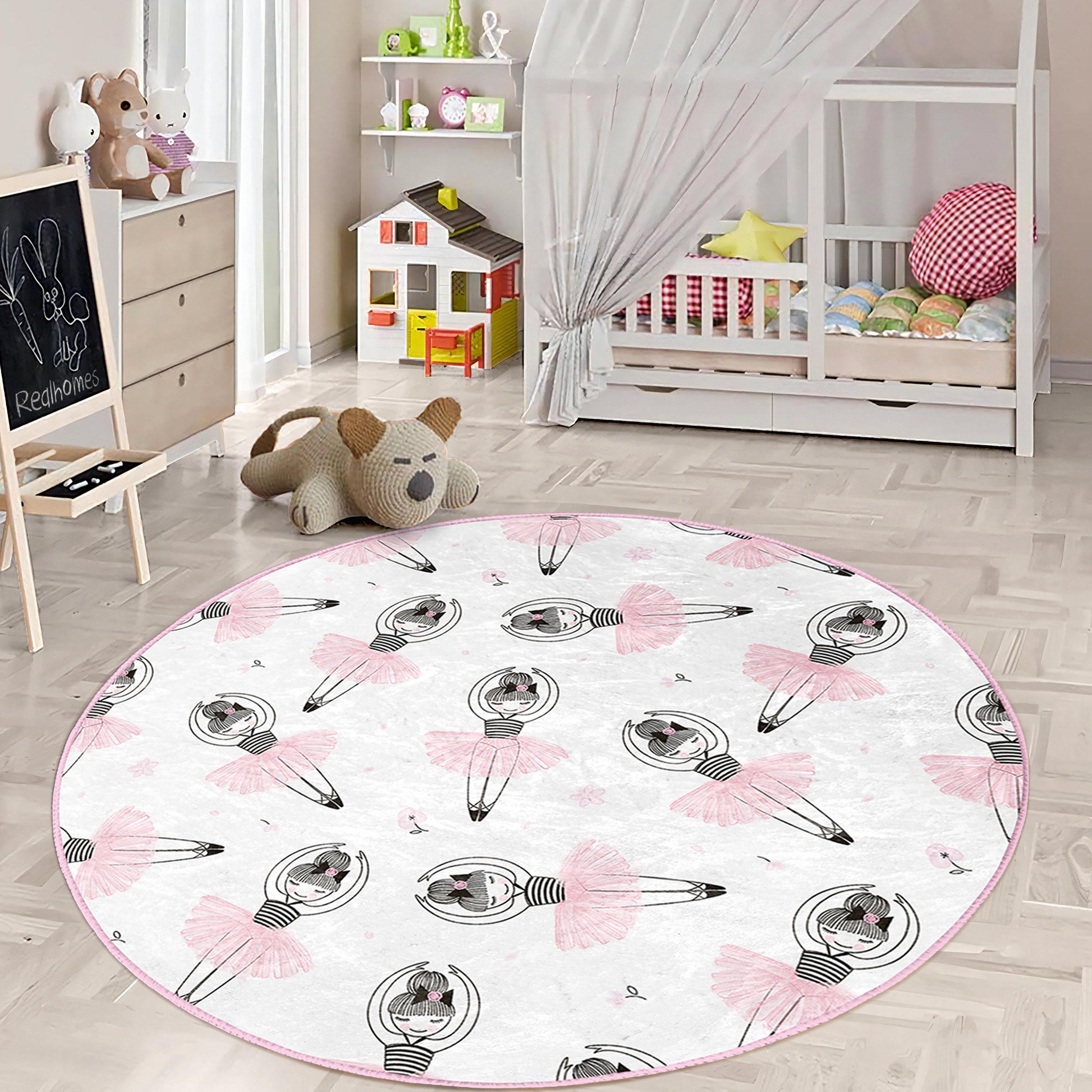 Ballerina Round Kids Room Rug - Pink Dancing Circle Tammy Time Carpet ...