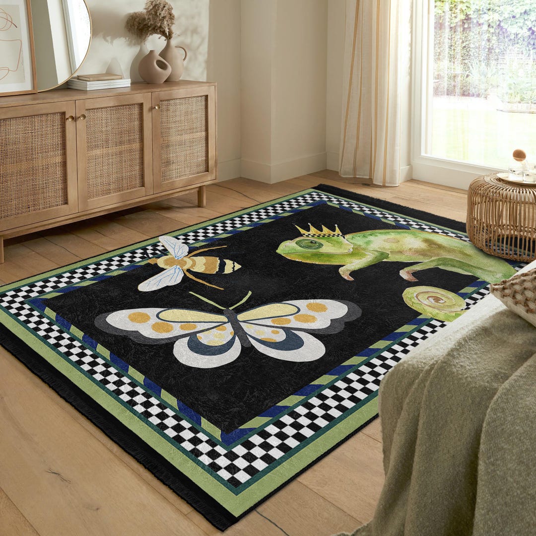 Chameleon Animal Area Rug -bugs Grip Backing Rug-king Washable Throw ...