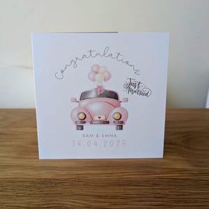Carte de mariage personnalisée, cadeau de mariage, jeune mariée, voiture de mariage, jeunes mariés, félicitations pour le jour de votre mariage, voiture de mariage ancienne.