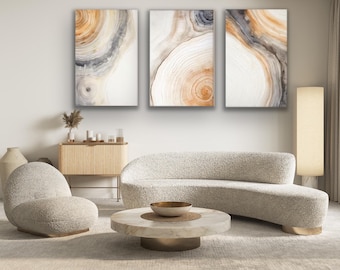Wall pictures, set of 3 tree bark beige/white, poster, wall picture