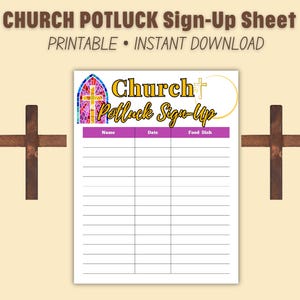 Church Potluck Sign-up Sheet, Instant Printable Download (8.5 x 11)
