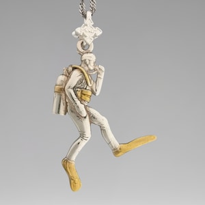 Scuba Diving Jewelry Pendant for Men & Women – 925 Silver with Partial Gold Plating Gift – Handmade Diver Charm for Ocean Lovers Necklace