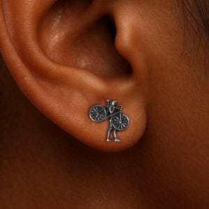 Cycling Stud Earrings. 925 Silver Jewelry for Women in Vintage-Inspired Style | Gift for Cyclist, Coach or Athlete