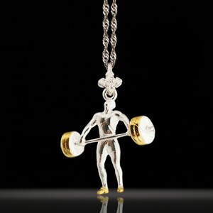 Weightlifting Pendant for Men Two-Tone 925 Silver Jewelry with Gold Detail Gym Charm Gift for Bodybuilders, Coaches & Fitness Fans Necklace