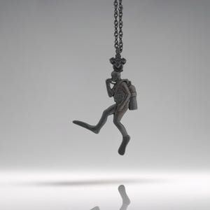 Scuba Diving Jewelry Pendant for Men & Women, Oxidized Black 925 Silver Gift, Handmade Diver Charm for Ocean Lovers and Athletes Necklace
