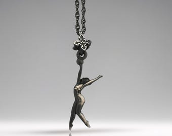 Vintage Style Rhythmic Gymnastics 925 Silver Pendant - Ball Routine Sport Charm