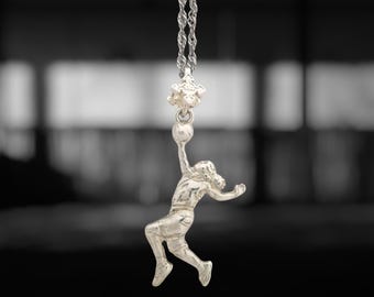 Sterling Silver Basketball Player Pendant - Handmade Sports Jewelry